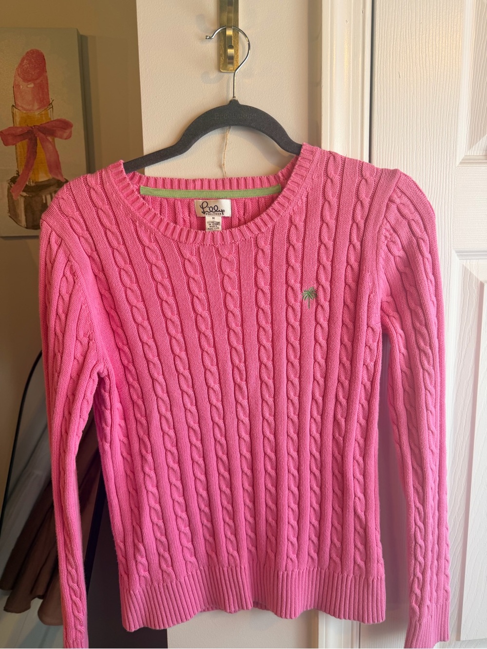 Lilly Pulitzer Hot Pink Cable Knit Crewneck Sweater